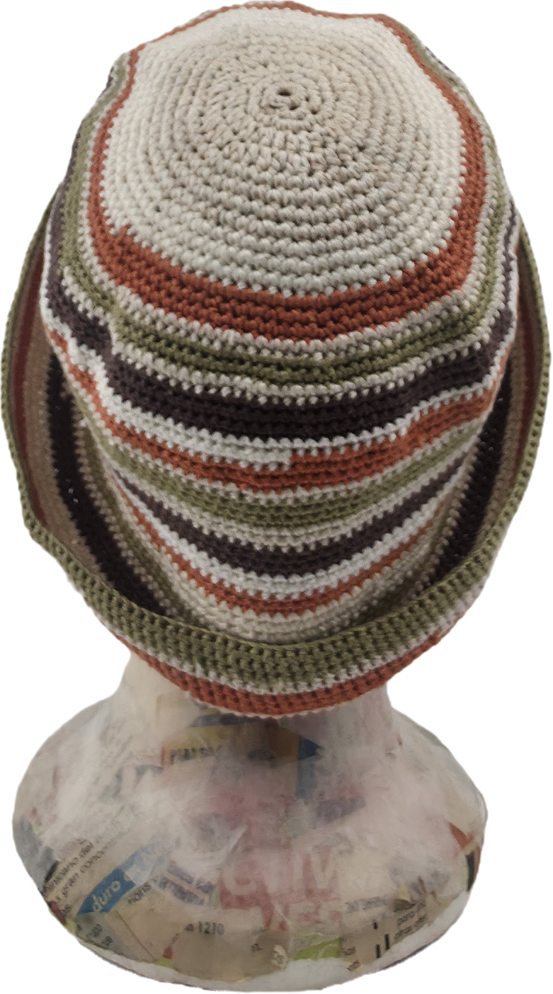 Striped Crochet Bucket Hat in Natural Tones
