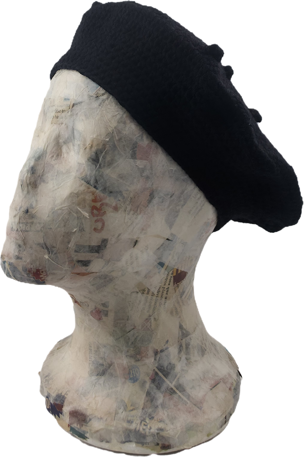 Classic Black Crochet Beret with Popcorn Stitch