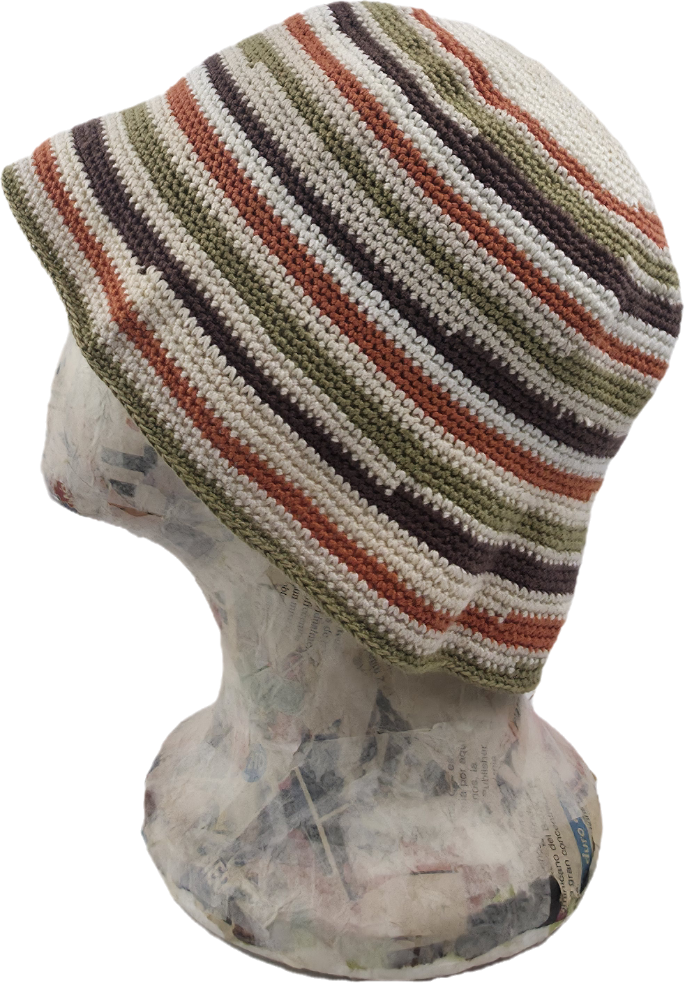 Striped Crochet Bucket Hat in Natural Tones