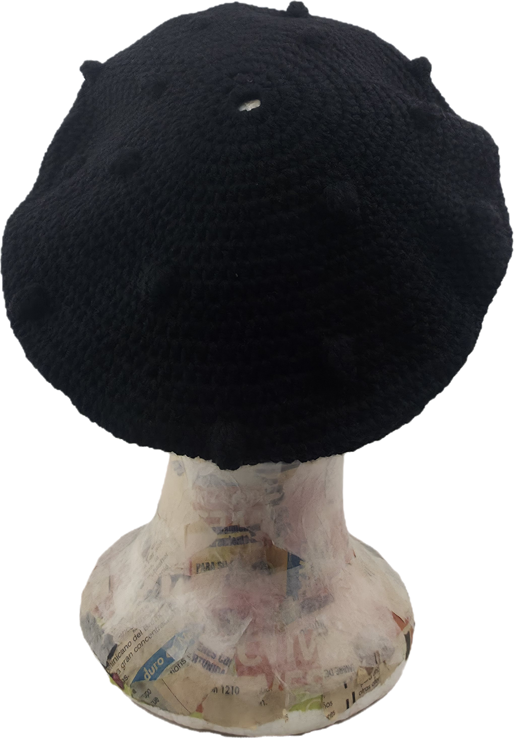 Classic Black Crochet Beret with Popcorn Stitch