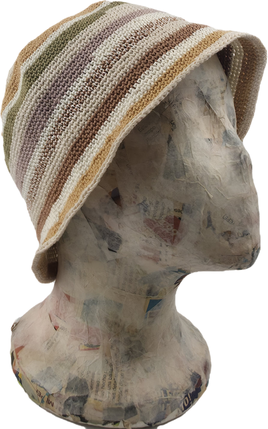 Multi-Stripe Crochet Bucket Hat in Earth Tones