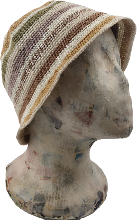 Multi-Stripe Crochet Bucket Hat in Earth Tones