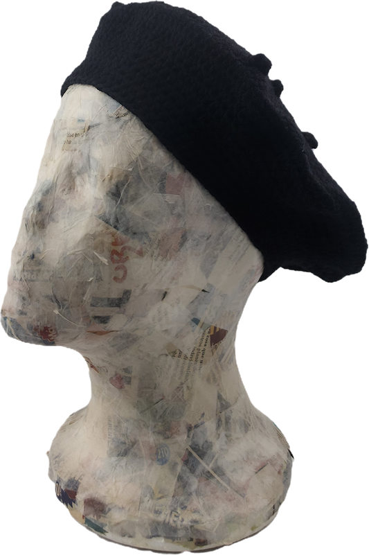 Classic Black Crochet Beret with Popcorn Stitch