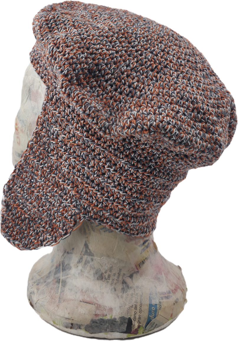 Terracotta & Gray Crochet Beret with Ear Flaps