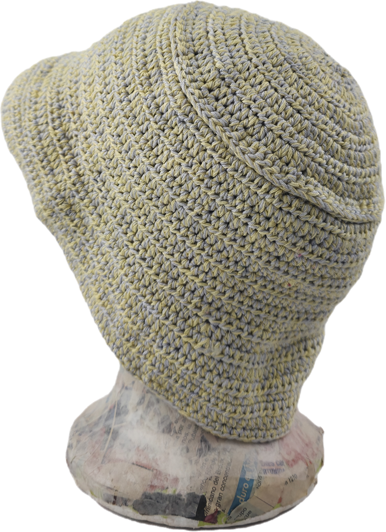 Soft Yellow & Grey Crochet Bucket Hat