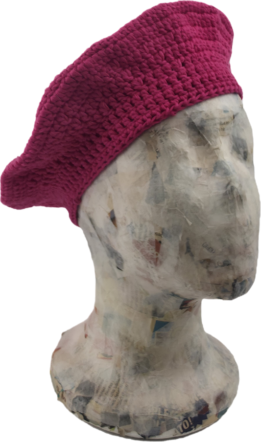 Vibrant Fuchsia Crochet Beret