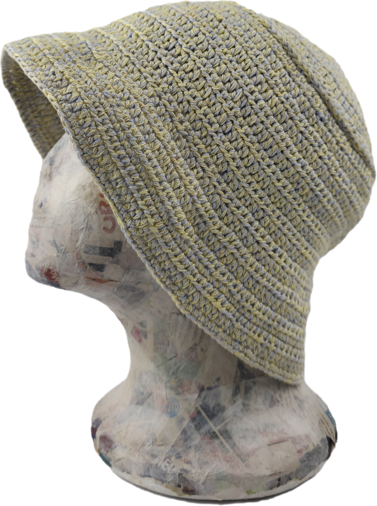 Soft Yellow & Grey Crochet Bucket Hat