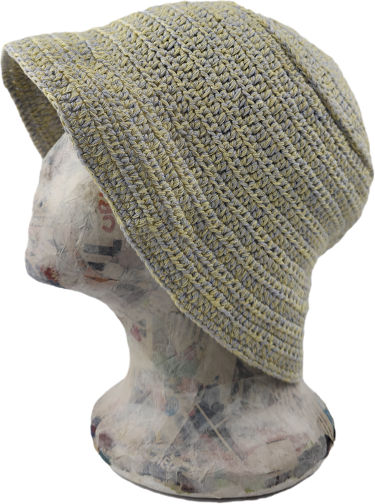 Soft Yellow & Grey Crochet Bucket Hat