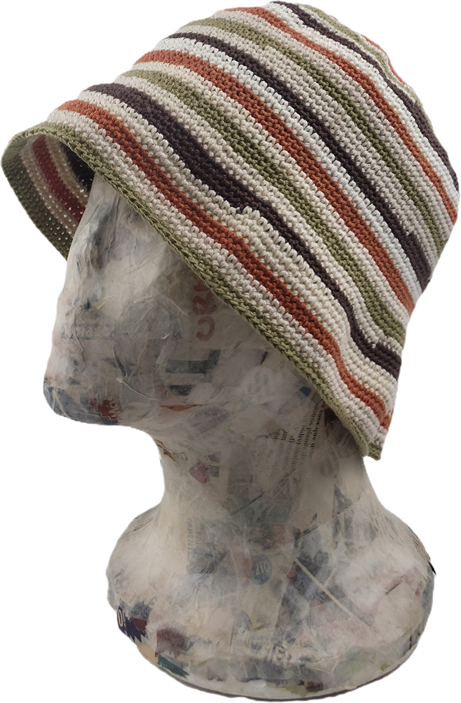 Striped Crochet Bucket Hat in Natural Tones