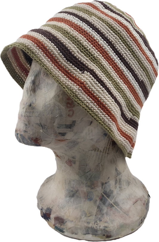 Striped Crochet Bucket Hat in Natural Tones